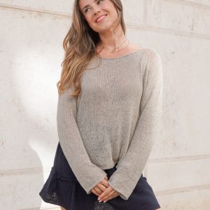 Sommerpullover stricken mit dekorativen Raglanlinien und I-Cord-Rand